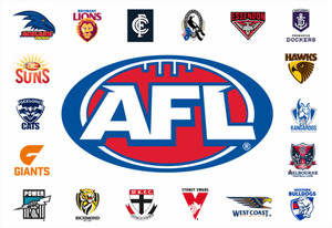 AFL球隊標誌圍繞中央的AFL徽章顯示。 — 澳洲板球 壁紙