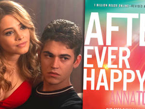 一個年輕男子同女人喺一本名為《After Ever Happy》嘅書旁邊。