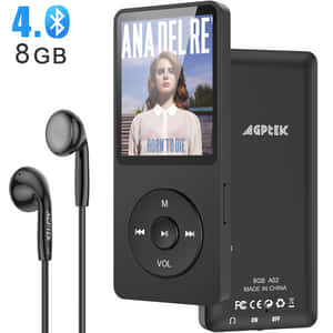 黑色AGPTEK MP3播放器連耳機，顯示Ana Delre專輯封面。 — 音樂 GIF 壁紙