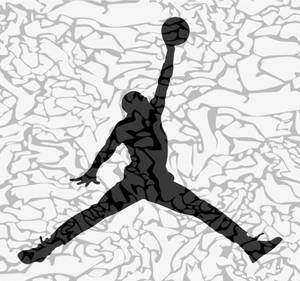 黑色剪影，籃球運動員在紋理灰色背景上扣籃。 — Air Jordan GIF 壁紙
