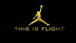 金色籃球運動員標誌，黑色背景上帶有文字「THIS IS FLIGHT」。 — Air Jordan GIF 壁紙