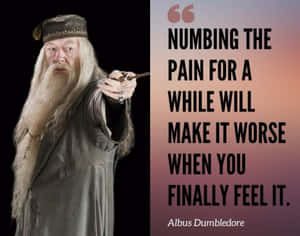 Albus Dumbledore 揸住魔杖，上面有句關於痛苦同麻木嘅語錄。 — 美學哈利波特gif 壁紙