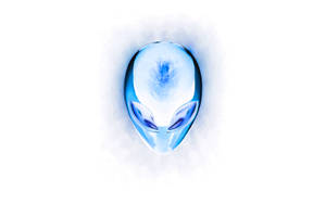 發光藍色外星人頭部，大眼睛，白色背景 — Alienware GIF 壁紙
