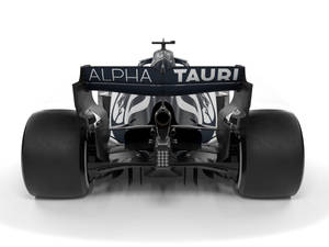 Alpha Tauri 一級方程式賽車後視圖，白色攝影棚背景