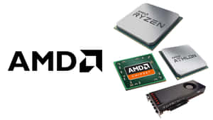 AMD 處理器和顯示卡產品與標誌一同展示。