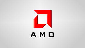 AMD標誌，帶有紅色幾何符號和黑色文字，背景為灰色