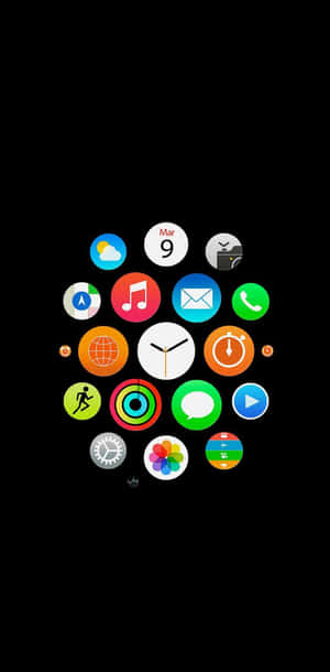 圓形 iOS 應用程式圖標，中央有時鐘，黑色背景