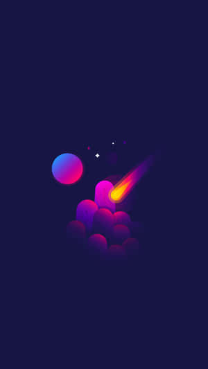 在黑暗的宇宙場景中，一顆多彩的彗星飛過發光的球體。
