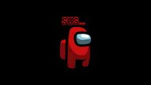 黑色背景上帶有「SUS...」文字嘅紅色Among Us角色。