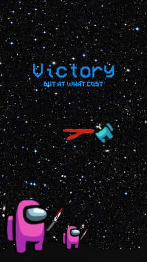 Among Us角色在太空中，漂浮的屍體上方有文字Victory but at what cost。