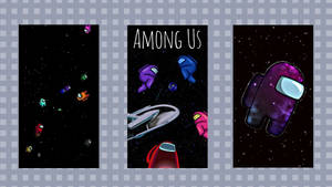Among Us 遊戲角色在太空中漂浮，配有太空船和標題。