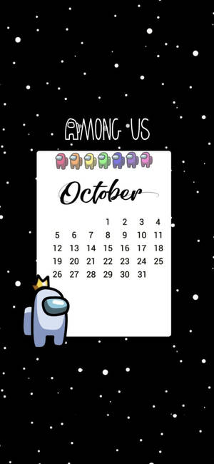 Against a starry space backdrop的Among Us遊戲十月日曆。 — Pixel 9 Pro 壁紙