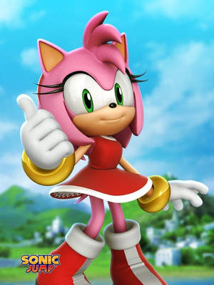 來自《Sonic Jump》的艾咪·羅斯在戶外豎起大拇指。