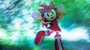 Amy Rose 穿著紅色連衣裙在動態模糊背景下快速奔跑