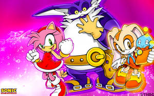 Sonic 角色 Amy、Tails 和 Knuckles 以色彩繽紛的動漫風格呈現，帶有發光效果。