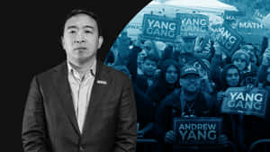 安德魯楊在競選活動中與舉著「Yang Gang」標語的支持者一起。 — 美國 壁紙