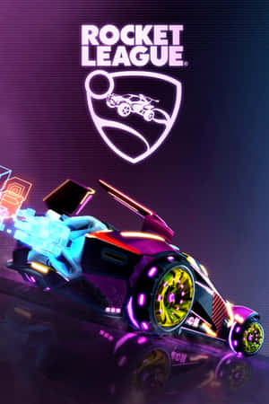 霓虹燈照亮Rocket League賽車，標誌在上方疾馳 — 安卓 壁紙