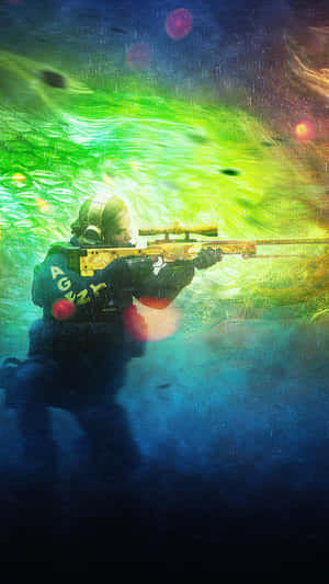 士兵在發光的綠色和藍色環境中於水下射擊步槍 — 狙擊手 壁紙