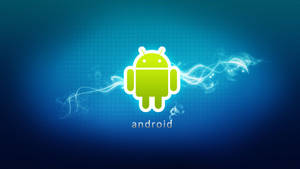 綠色Android機械人，在藍色數碼背景上帶有發光的能量痕跡。 — 凌志標誌 GIF 壁紙