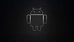 Android 機械人標誌在深色六角網格背景上。 — 平板電腦 壁紙