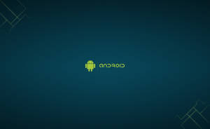 深青色背景上的Android標誌，帶幾何點綴