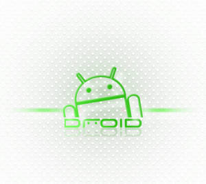 發光的綠色Android機械人標誌在白色穿孔背景上。