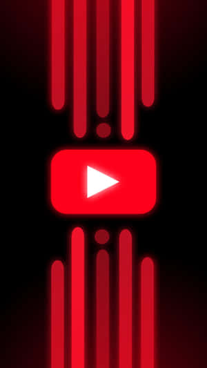 發光的紅色YouTube播放按鈕，被垂直的霓虹紅色條包圍，背景為黑色。