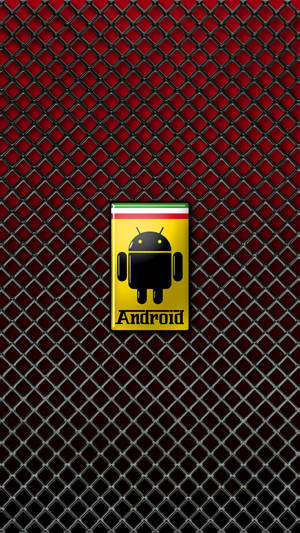Android標誌在紅色金屬菱形板背景上