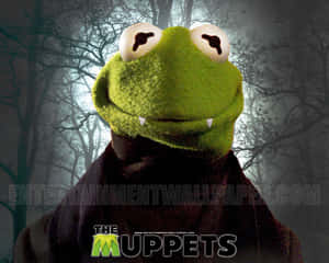 夜晚喺恐怖森林入面有獠牙嘅Kermit the Frog。