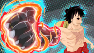 動漫戰士以強烈表情揮出火焰拳。