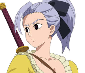 動漫戰士，銀色頭髮，黃色服裝，肩上扛劍。 — 暴力傳奇 壁紙
