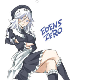 銀髮藍眼的女僕裝動畫角色擺姿勢，帶有「EDENS ZERO」文字。 — 動漫角色 壁紙