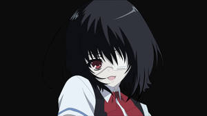 黑髮紅眼的動漫女孩，戴著白色面具和穿著校服。 — 可愛動漫女仔 壁紙