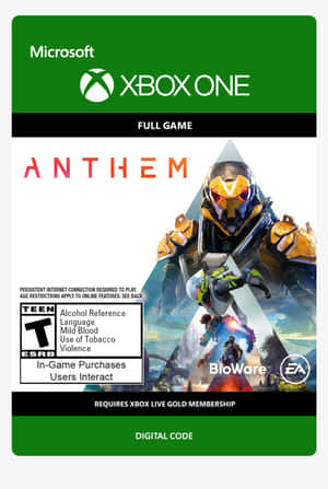 Xbox One 數位代碼，適用於《Anthem》電玩遊戲，具有 ESRB 青少年評級和線上要求。