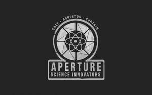 Aperture Science Innovators 標誌，帶有原子符號和文字 salt asbestos curtain。