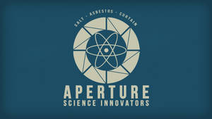 Aperture Science Innovators 標誌，帶有原子和相機光圈設計，青綠色背景。 — 科學 壁紙