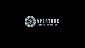 Aperture Science Innovators 標誌，帶原子符號，黑色背景。
