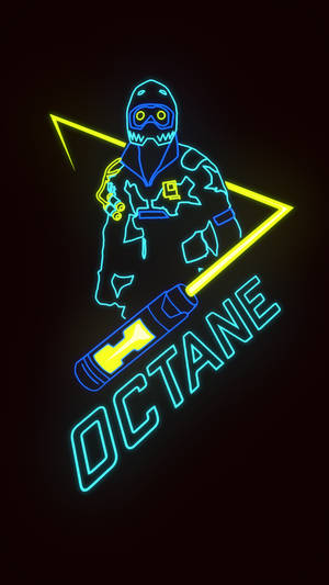 霓虹藍色和黃色發光的角色手持武器，帶有'OCTANE'文字。 — 霓虹 壁紙