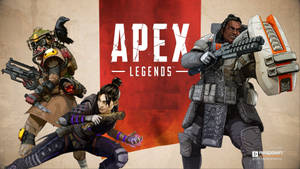 三名《Apex Legends》角色身穿戰鬥裝備，手持武器擺姿勢。