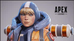 金髮Apex Legends角色，藍色連帽外套，橙色護甲，武器。
