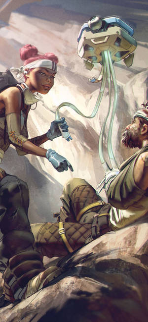粉紅頭髮醫護人員使用無人機在岩石峽谷中治療受傷士兵。