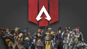 Apex Legends角色身穿戰鬥裝備站在遊戲標誌下。