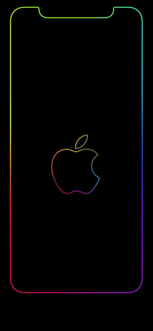 黑色背景上帶有彩虹霓虹邊框和發光Apple標誌的iPhone