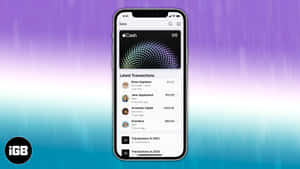 iPhone 螢幕顯示 Apple Cash 應用程式及近期交易，背景為色彩繽紛的漸變。