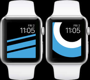 兩隻Apple Watch顯示帶有藍色和黑色設計的數位錶面。