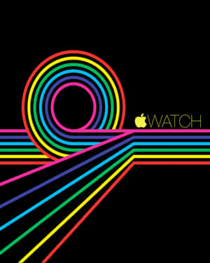 黑色背景上帶有彩虹幾何設計的 Apple Watch 標誌