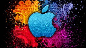 充滿活力的Apple標誌，帶有勵志文字和色彩繽紛的潑濺，黑色背景。