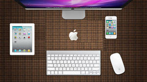 編織滑鼠墊上的 Apple 裝置俯視圖 — 蘋果 壁紙