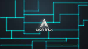 Arch Linux 標誌被發光藍色電路線條包圍，背景為深色。 — 桌面美學 壁紙
