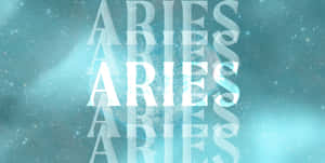 ARIES 以白色重複的文字疊加在青綠色星空太空背景上。 — 星座 壁紙